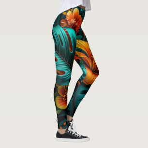 Leggings Feuilles et fleurs tropicaux colorés et élégants  