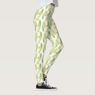 Leggings Feuilles et fleurs tropicaux jaunes et verts