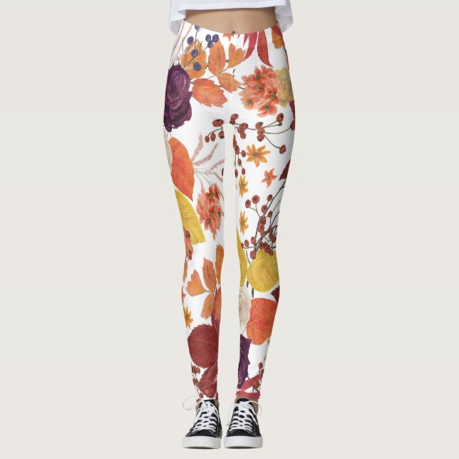 Leggings Feuilles et Roses de l'automne (Devant)