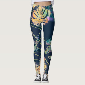 Leggings Feuilles exotiques peints à la main : motif sans c
