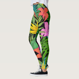 Leggings Feuilles Florales Tropicales d'Été Colorées Élégan