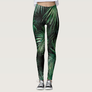 Leggings feuilles noir et vert Aquarelle Palm