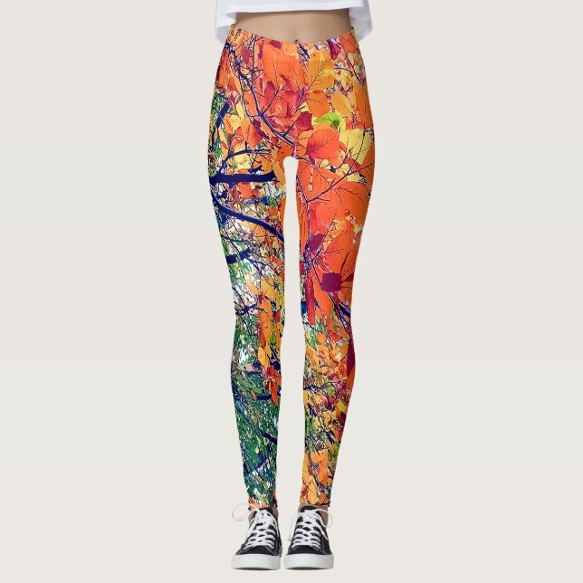 Leggings Feuilles orange et vert (Devant)