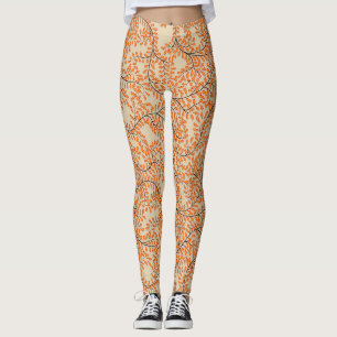 Leggings Feuilles orange tourbillonnantes sur fond beige