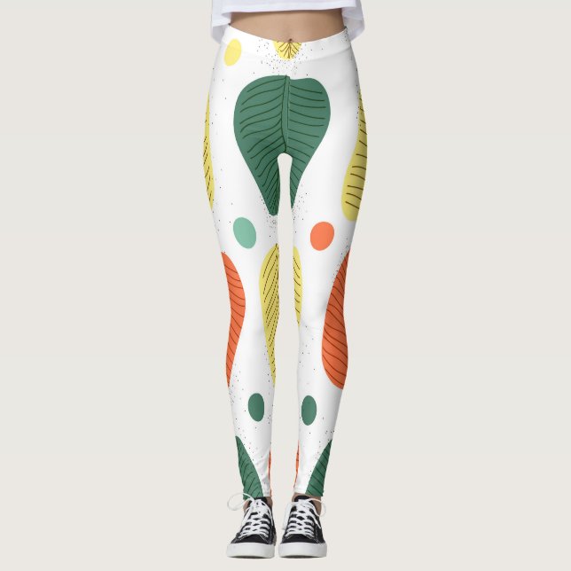 Leggings Feuilles peints de couleur, cadre d'affaires brill (Devant)