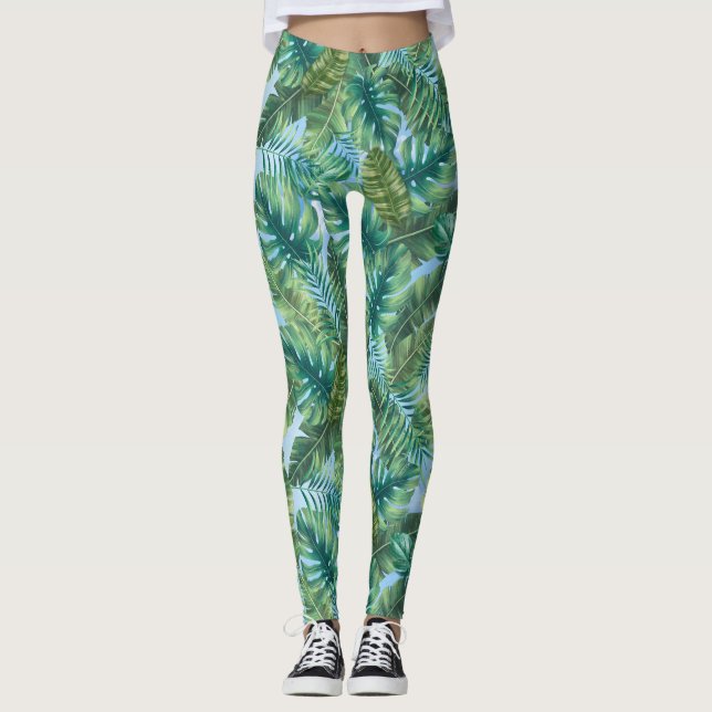 Leggings Feuilles plantes verts tropicaux (Devant)