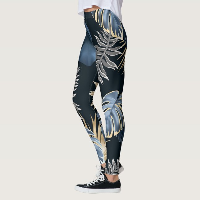 Leggings feuilles sombres plantes tropiques   (Gauche)