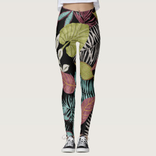 Leggings Feuilles sombres tropicaux : Motif textile