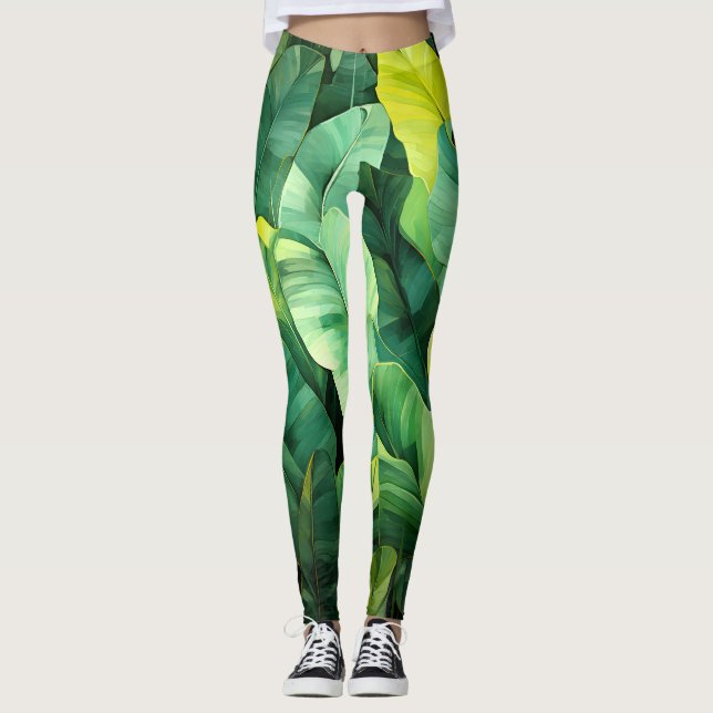 Leggings Feuilles tropicales, botanique abstraite, jungle,  (Devant)