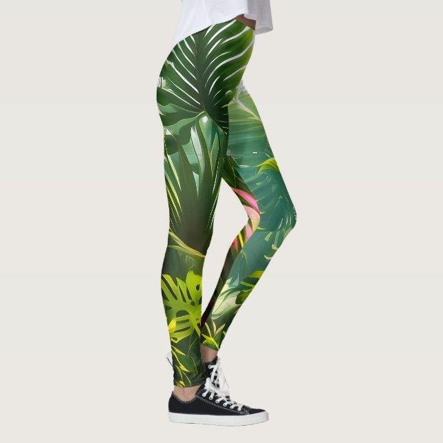 Leggings Feuilles tropicales colorées et fleurs d'Hibiscus  (Droite)