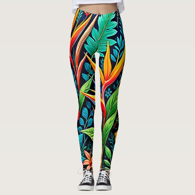 Leggings Feuilles Tropicales Fleurir Art (Devant)