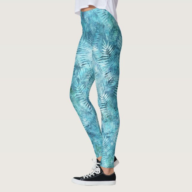 Leggings Feuilles tropicaux Aqua Blue (Gauche)