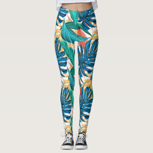 Leggings Feuilles tropicaux colorés, design motif exotique,