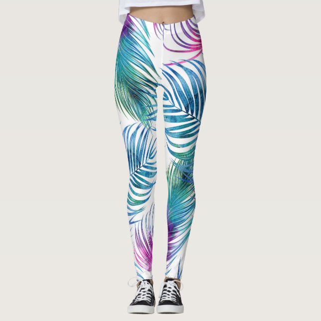 Leggings Feuilles tropicaux de palmiers, aquarelle motifs f (Devant)