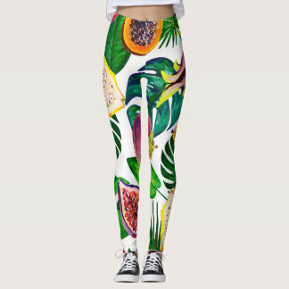Leggings Feuilles tropicaux, fruits, gouache sans couture m