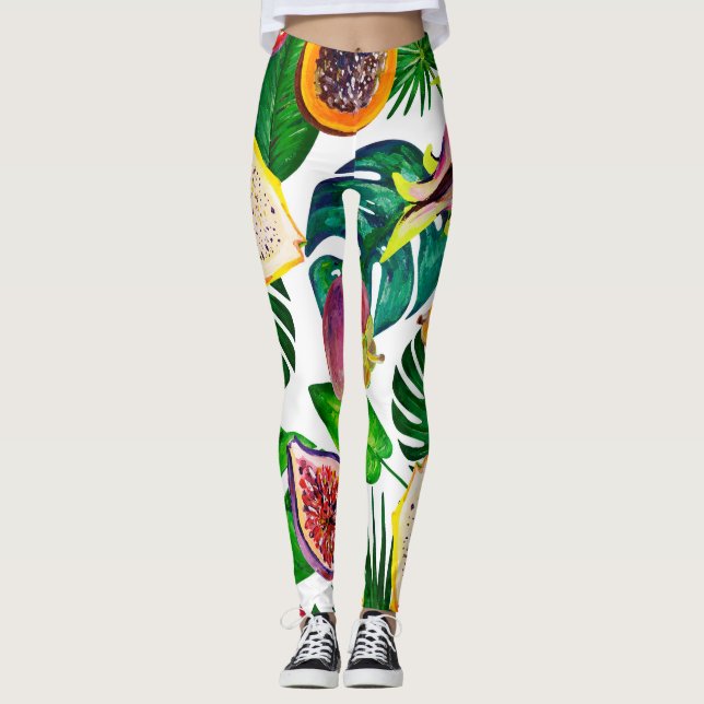Leggings Feuilles tropicaux, fruits, gouache sans couture m (Devant)