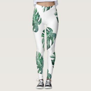 Leggings Feuilles tropicaux verts, motif aquarelle