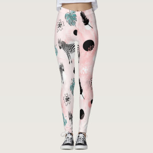 Leggings Feuilles tropicaux Zebras Cravate-Dye Motif