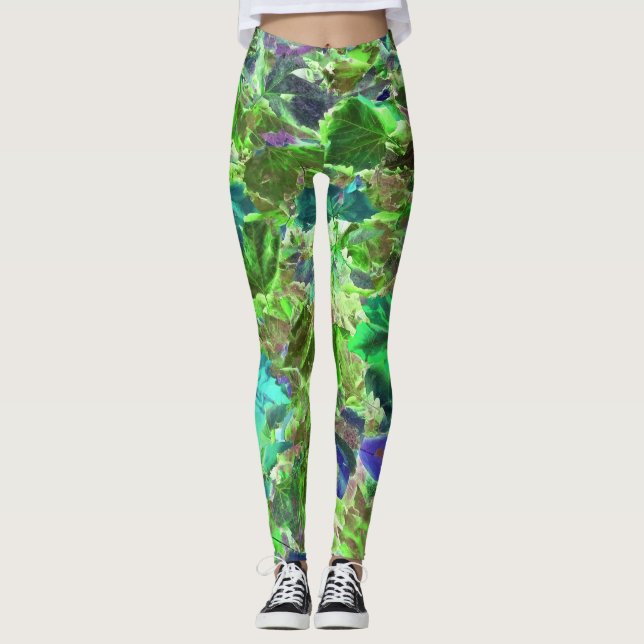 Leggings Feuilles Vertes Bleues Nature (Devant)