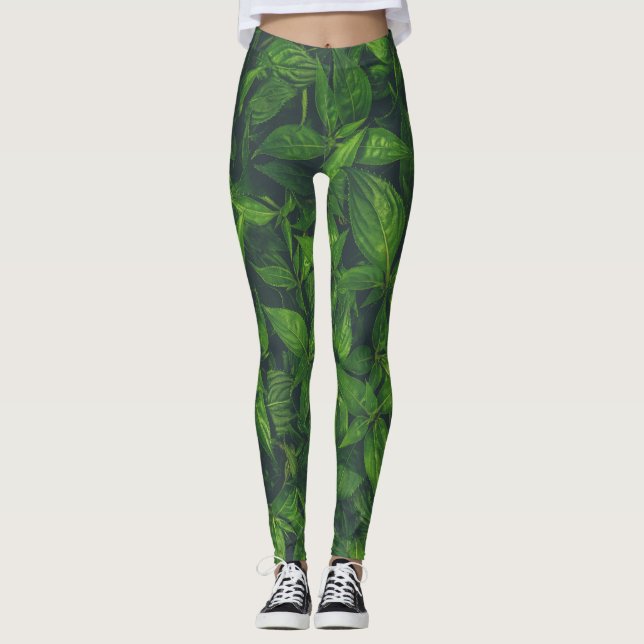 Leggings Feuilles Vertes Foncées  (Devant)