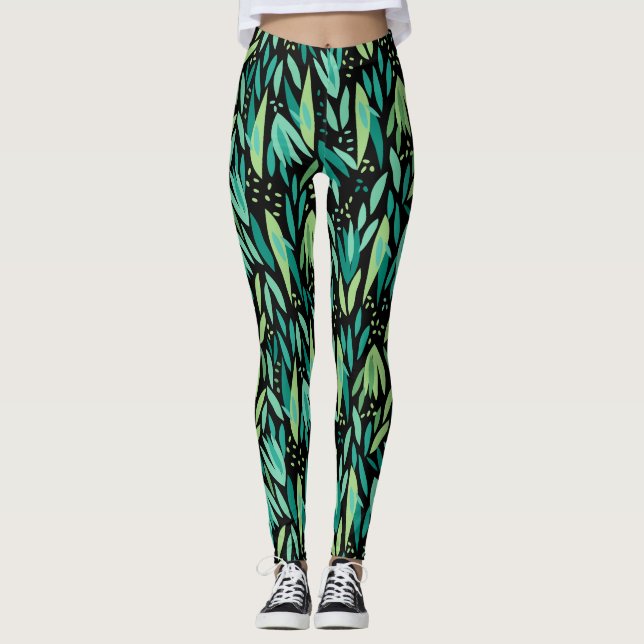 Leggings Feuilles vertes Motif transparent (Devant)