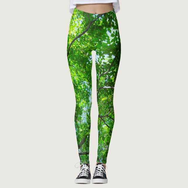 Leggings Feuilles verts, Branches et Ciel bleu (Devant)