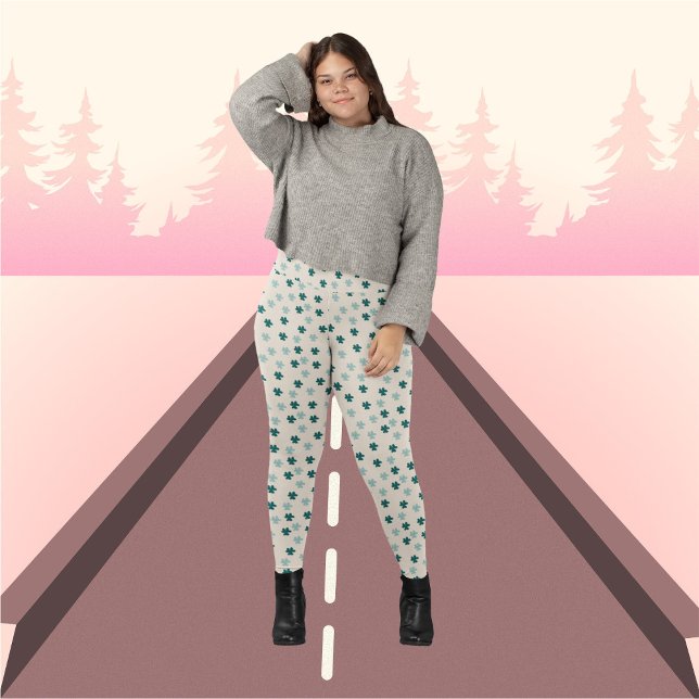 Leggings Feuilles verts sur Motif arrière - plan beige (Créateur téléchargé)