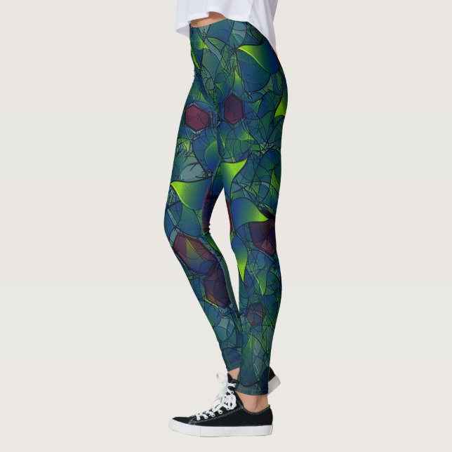 Leggings Feuilles virtuelles entaillées bleues avec hexagon (Gauche)