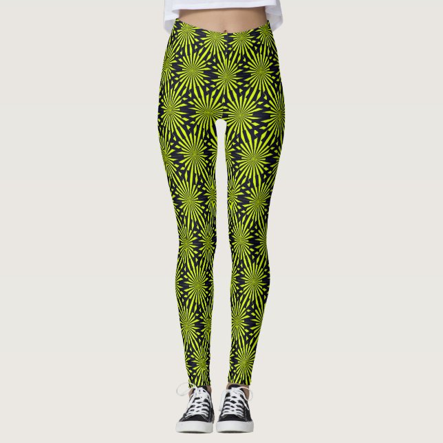 Leggings Feux d'artifice verts et noirs géométriques abstra (Devant)