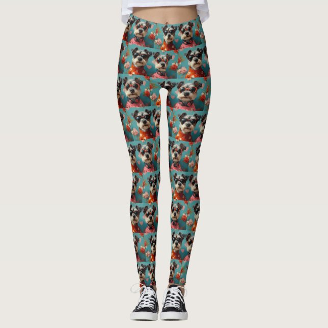 Leggings Fil Fox Terrier avec Coeur Roses Saint Valentin (Devant)