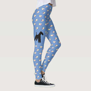 Leggings Fil Fox Terrier Silhouette avec Coeurs Bleu