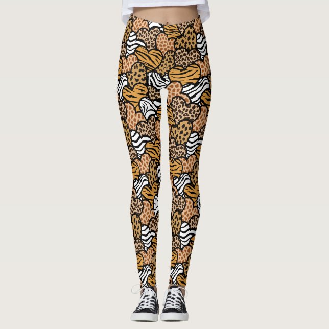 Leggings Fille Beige Poster de animal Coeur Motif (Devant)