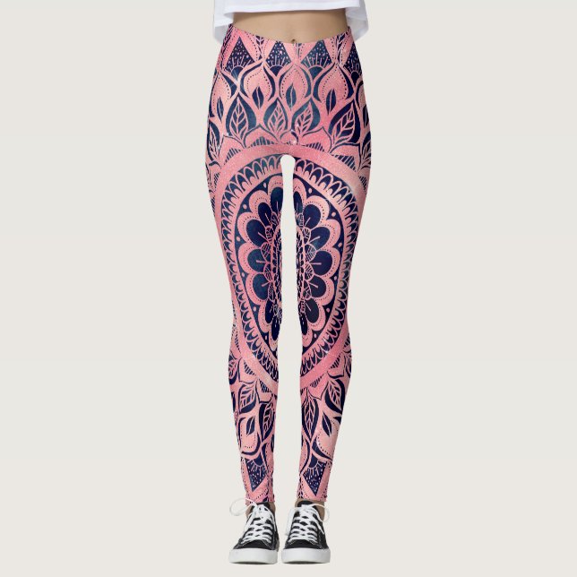 Leggings Fille bleu rose Mandala Floral (Devant)