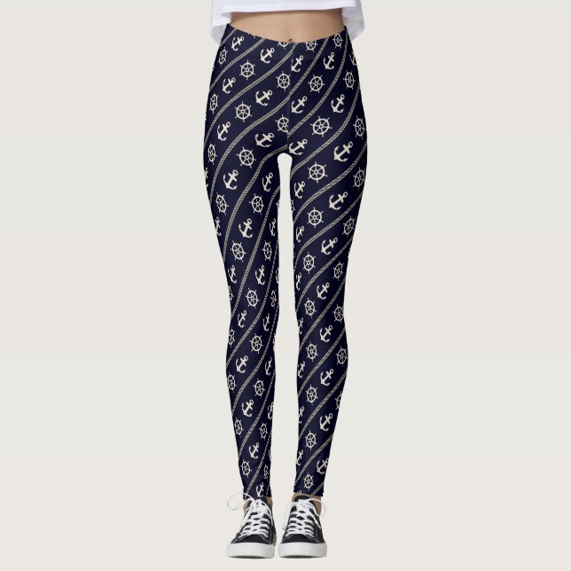 Leggings Fille marine nautique d'Ancre de roue de bateau de (Devant)