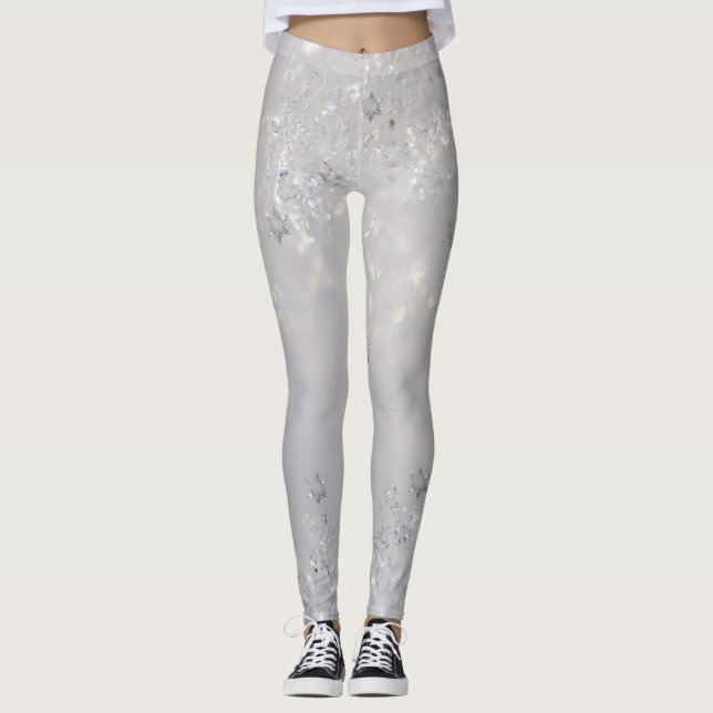 Leggings Fille mignonne Glittery Snowflakes (Devant)