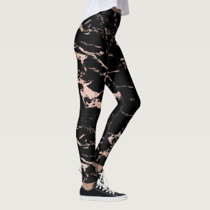 Leggings Fille Noir Marbre Rose Gold Foil