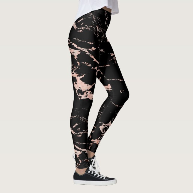 Leggings Fille Noir Marbre Rose Gold Foil (Droite)