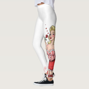 Leggings Fille Pin-Up Rétro Blonde de la Saint-Valentin