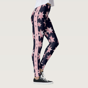 Leggings Fille rose glam étoiles sur bleu personnalisé