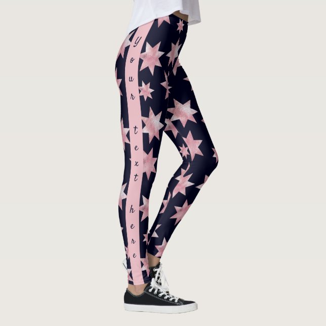 Leggings Fille rose glam étoiles sur bleu personnalisé (Droite)