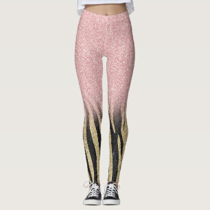 Leggings Fille Rose Parties scintillant or étincelles Blac