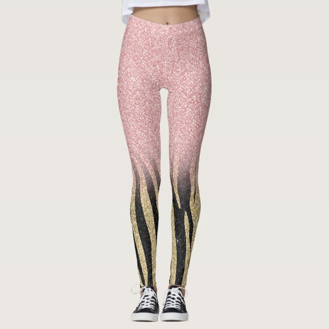 Leggings Fille Rose Parties scintillant or étincelles Black (Devant)