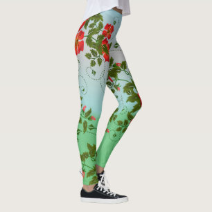 Leggings Fille tendance Rouge Vert Vert Blanc Floral Aquare