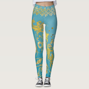 Leggings Fille Turquoise Parties scintillant Or Ombre Bleu