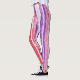 Leggings Fille violet rose rouge vif rayures