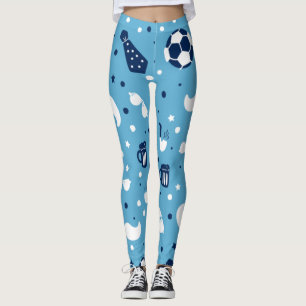Leggings Filles Football Aqua Blue Ball Star Motif Coloré