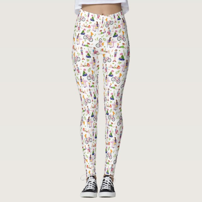 Leggings Filles occupées Motif aquarelle (Devant)