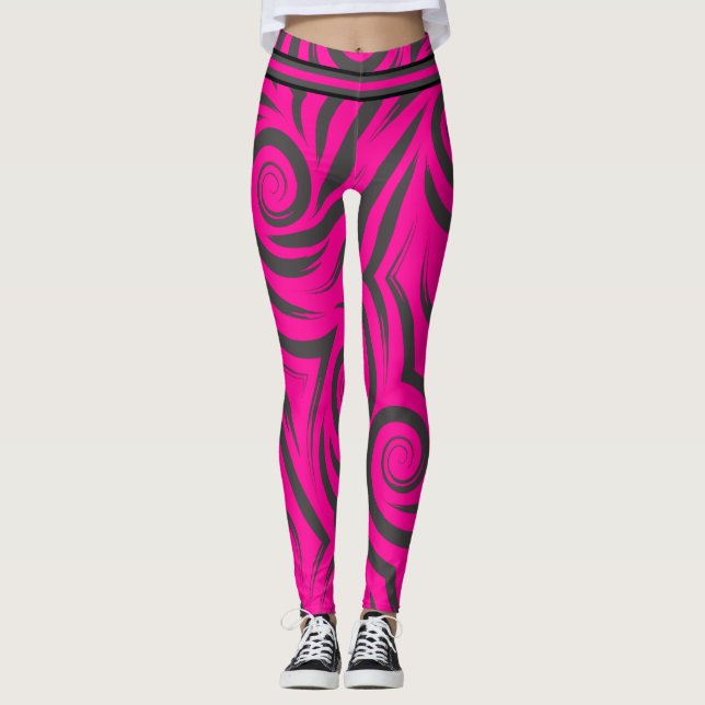 Leggings Fils roses et noirs chauds (Devant)