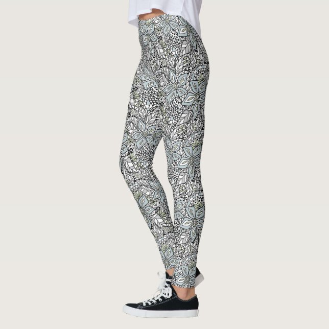 Leggings Fishnet lace floral pattern white pink black (Gauche)