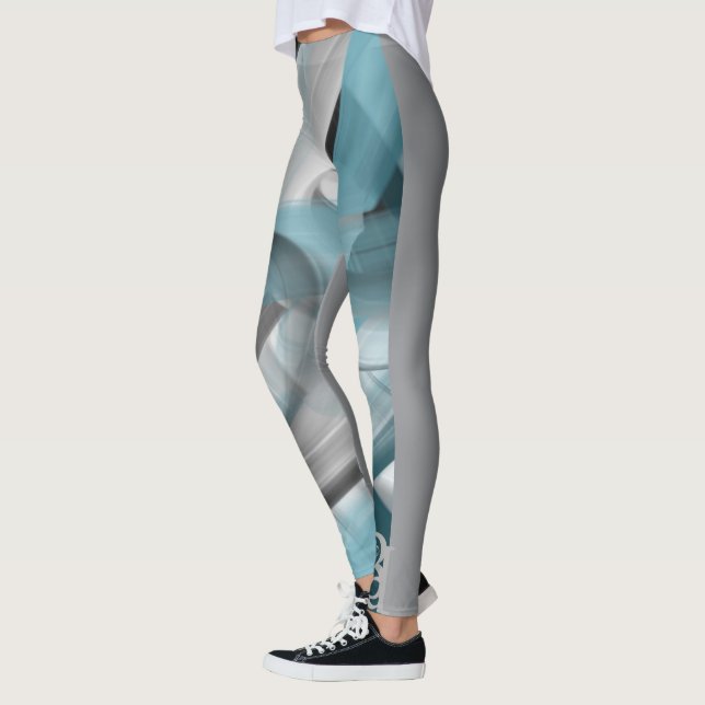 Leggings Fitness Art Abstrait Bleu Océan (Gauche)
